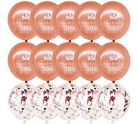 DOJoykey 30th Happy Birthday Balloons, 10pcs Metallic Rose Gold 5pcs Confetti Balloon 12inch Latex Balloons for Birthday Party Decoration