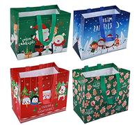 DOJoykey 4pcs Christmas Bags with Handle, Reusable Tote Bags Grocery Bag Non-woven Shopping Bag for Xmas Gift Wrapping