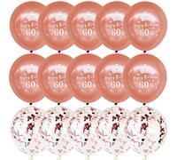 DOJoykey 60th Happy Birthday Balloon Packs, 15pcs 12 inch Rose Gold Latex Balloons and Confetti Balloons for 60th Birthday Party Decoration