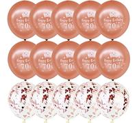 DOJoykey 70th Rose Gold Happy Birthday Balloon Packs, 10pcs Happy Birthday Printed Balloons and 5pcs Confetti Balloons for 70th Birthday Party Decoration