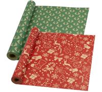 DOJoykey Christmas Kraft Wrapping Paper Roll: 2 Rolls 43cm x 15M Gift Wrapping Paper Festive Recyclable Kraft Paper for Christmas Party Gift Wrapping