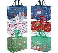 DOJoykey Christmas Tote Bags, 6 Pack Gift Bags with Handle Reusable Festive Grocery Shopping Bags for Christmas Party