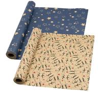 DOJoykey Christmas Wrapping Paper Roll: 2 Rolls Gift Wrapping Paper Festive Recyclable Kraft Paper 43cm x 15M for Christmas Party Gift Wrapping