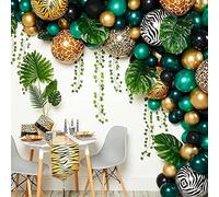 DOJoykey Jungle Safari Themed Party Decoration Set, Green Balloon Arch Kit Tropical Leaves Animal Print Balloons for Birthday Party Decoration