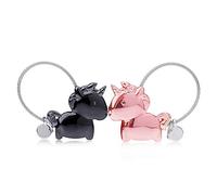 DOJoykey Lover Keyring 1 Pair Unicorn Key Chain with Magnetic Mouth, Zinc Alloy Key Rings Gift for Couple Lover, Sweet Gift for Valentines Day, Birthday, Wedding, Black and Rose Gold Color