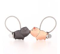 DOJoykey Lovers Keychain 1 Pair Pig Partner Pendant with Magnetic Mouth, Sweet Gift for Valentine's Day, Birthday, Wedding, Zinc Alloy (Shiny Black + Rose Gold)