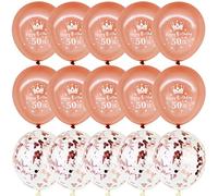 DOJoykey Rose Gold 50th Birthday Party Decoration Balloon Packs, 15pcs Rose Gold Happy Birthday Printed Latex Balloons and Confetti Balloons for 50th Birthday
