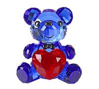 DOJOZ Crystal Teddy Bear Figurine Red Heart Lovely Animal Collectible Ornament Birthday Gifts Valentines Day Sweet Gifts for Table Decorations (Blue)