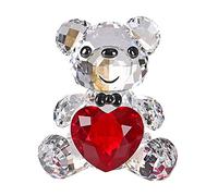 DOJOZ Crystal Teddy Bear Sweet Gifts Figurine Red Heart Lovely Animal Collectible Ornament Birthday (White)