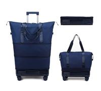 DOJUNS Rolling Duffle Bag with Detachable Wheels, 2025 Upgrade Expandable Foldable Suitcase for Travel, Collapsible Luggage Carry on Duffel Overnight Weekend Bag, Dark Blue, Large (18.06 x 16.5 x 8.66
