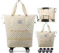 DOJUNS Rolling Duffle Bag with Wheels,Expandable Foldable Duffle Bag,Detachable Rolling Wheels,Rolling Luggage Bag Carry on Bag,Wheeled Travel Duffle Bag,Gift for Wife and Parents (White)