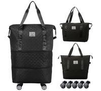DOJUNS Rolling Duffle Bag with Wheels,Expandable Foldable Duffle Bag,Detachable Rolling Wheels,Rolling Luggage Bag Carry on Bag,Wheeled Travel Duffle Bag,Gift for Wife and Parents (Black)
