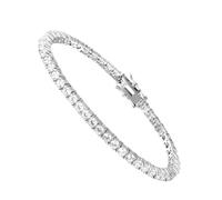 DOJUTI 18K White Gold Plated 3mm Round CZ Classic Tennis Bracelet for Women and Men Diamond Chain Sizes 6-9 Inches 4 Prong, 6 inch, Brass, Cubic Zirconia