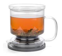 dokaworld Glass Tea Infuser - Loose Leaf Brewer Cup with Lid - Premium Glass Steeper for Loose Leaf with Coaster | Easy Brew & Clean, BPA-Free, Innovation Smart Tea Maker for Daily Brewing | 17oz