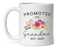 Dokazu Promoted to Grandma 2023 Mug - White, 11oz Ceramic Round Mug for Grandma Announcement Gift - First Time Grandparents Gifts