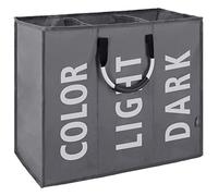 DOKEHOM 120L Large Collapsible Washing Laundry Basket Bag with 3 Sections for Bedroom, Fabric (Dark Grey)