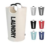 DOKEHOM 125L X-Large Laundry Basket, Collapsible Laundry Bag, Freestanding Tall Clothes Hamper, Foldable Washing Bin (Beige)