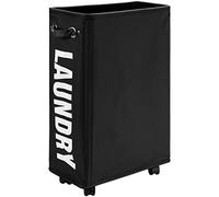 DOKEHOM 25-Inches Slim Laundry Basket on Wheels, Collapsible Rolling Laundry Hamper, Foldable Narrow Corner Clothes Storage Bins (Black)