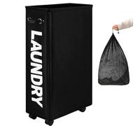 Dokehom 29-Inches Enlarged Slim Laundry Basket With Removable Wash Bag On Wheels, Collapsible Rolling Hamper, Foldable Narrow