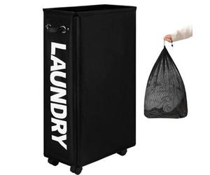 Dokehom 29-Inches Enlarged Slim Laundry Basket With Removable Wash Bag On Wheels, Collapsible Rolling Hamper, Foldable Narrow