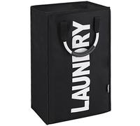 DOKEHOM 50L Collapsible Washing Laundry Basket Bag for Bedroom, Fabric (Black)
