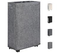 DOKEHOM 52L Slim Rolling Laundry Basket Hamper, Narrow on Wheels, Grey | Collapsible narrow laundry hamper with mesh drawstring closure. Foldable corner clothes storage bin for small spaces