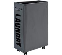 DOKEHOM 52L Slim Rolling Laundry Basket Hamper, Narrow on Wheels, Grey | Collapsible narrow laundry hamper with mesh drawstring closure. Foldable corner clothes storage bin for small spaces