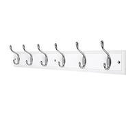 DOKEHOM 6-Satin Nickel Hooks on White Wooden Board Wall Mounted Coat Hook Rack Hanger