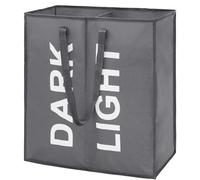 DOKEHOM 80L Laundry Basket with 2 Sections, Collapsible Clothes Bag, Grey | Large double washing basket for sorting dirty garments easily, foldable clothes hamper with handles