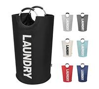 DOKEHOM 90L Large Laundry Basket Bag, Collapsible Tall Hamper, Black | Freestanding tall washing bin & foldable laundry bag. High-capacity clothes storage basket with durable sturdy handles