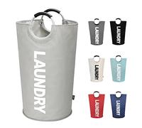 DOKEHOM 90L Large Laundry Basket Bag, Collapsible Tall Hamper, Grey | Freestanding tall washing bin & foldable laundry bag. High-capacity clothes storage basket with durable sturdy handles