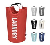 DOKEHOM 90L Large Laundry Basket Bag, Collapsible Tall Hamper, Red | Freestanding tall washing bin & foldable laundry bag. High-capacity clothes storage basket with durable sturdy handles