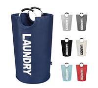 DOKEHOM 90L Large Laundry Basket, Collapsible Laundry Bag, Freestanding Tall Clothes Hamper, Foldable Washing Bin (Dark Blue)