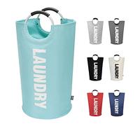 DOKEHOM 90L Large Laundry Basket, Collapsible Laundry Bag, Freestanding Tall Clothes Hamper, Foldable Washing Bin (Light Blue)