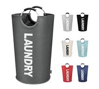 DOKEHOM 90L Large Laundry Basket, Collapsible Laundry Bag, Freestanding Tall Clothes Hamper, Foldable Washing Bin (Dark Grey)