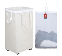 DOKEHOM 90L X-Large Laundry Basket with Removable Wash Bag on Wheels, Collapsible Rolling Laundry Hamper, Foldable Clothes Organizer, Folding Washing Bin (Beige)