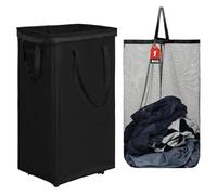 DOKEHOM 90L X-Large Laundry Basket with Removable Wash Bag on Wheels, Collapsible Rolling Laundry Hamper, Foldable Clothes Organizer, Folding Washing Bin (Black)