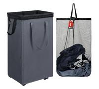 DOKEHOM 90L X-Large Laundry Basket with Removable Wash Bag on Wheels, Collapsible Rolling Laundry Hamper, Foldable Clothes Organizer, Folding Washing Bin (Grey)