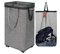 DOKEHOM 90L X-Large Rolling Laundry Basket Hamper on Wheels, Grey | Collapsible clothes hamper with removable mesh wash bag. High-capacity foldable washing bin organizer