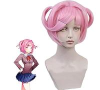 Doki Doki Literature Club Natsuki Women Pink Short Wig Cosplay Costume Heat Resistant Synthetic Hair ( No Headwear )+Wig Cap Mz-1268
