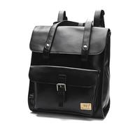 DokinReich Laptop Backpack PU Leather 13.3 Inch Laptop Notebook Rucksack for Women, Men Students Daypack for Travel, Business, College (Dark Brown) (Black)