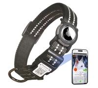 DOKITAG Reflective Dog Collar with Apple AirTag Holder & QR Code Pet ID Tag,Soft Nylon Adjustable Dog Tracker Collar with Safety Lock for Medium Dogs (Black, M)
