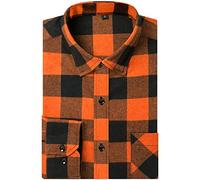 DOKKIA Men's Casual Dress Long Sleeve Buffalo Plaid Checkered Fitted Flannel Shirt, Orange Black Buffalo, Medium