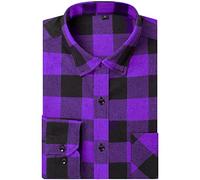 DOKKIA Men's Dress Buffalo Plaid Checkered Fitted Long Sleeve Flannel Shirt Jacket - purple - XXL
