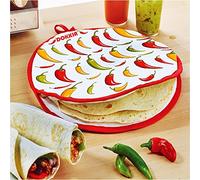 DOKKIA Tortilla Warmer Taco 12 Inch Insulated Cloth Pouch - Microwavable Use Fabric Bag Servers to Keep Food Warm (12 Inch, Red Chili Pepper Taco Tuesday Flour Fajita)