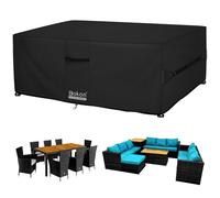 Dokon Waterproof Garden Furniture Cover for Large Outdoor Patio Table Set | Heavy Duty 420D Oxford, Waterproof PU Coating, Windproof Straps & Drawstring, Hidden Vents, Anti-UV, 270x210x90cm, Black