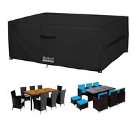 Dokon Waterproof Garden Furniture Cover for Outdoor Patio Table Set | Heavy Duty 420D Oxford, Waterproof PU Coating, Windproof Straps & Drawstring, Hidden Vents, Anti-UV, 160x100x74cm, Black