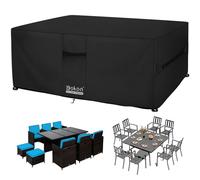 Dokon Waterproof Garden Furniture Cover for Square Outdoor Patio Table | Heavy Duty 420D Oxford, Waterproof PU Coating, Windproof Straps & Drawstring, Hidden Vents, Anti-UV, 180x180x74cm, Black