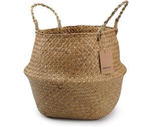 Dokot Handwoven Basket with Handles, Natural Seagrass, Large Storage / Laundry Basket, 38 x 34 cm