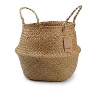 DOKOT Seagrass Basket Belly Plant Pot Woven Basket With Handle, Foldable Laundry Basket Toys Storage (Natural)